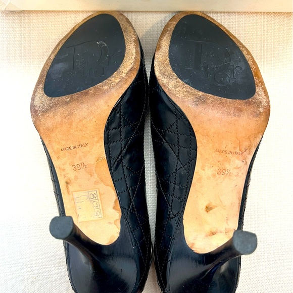 Christian DIOR Vintage Cannage High Heel Black Patent Leather Peep Toe Pumps 8.5 - Picture 11 of 17